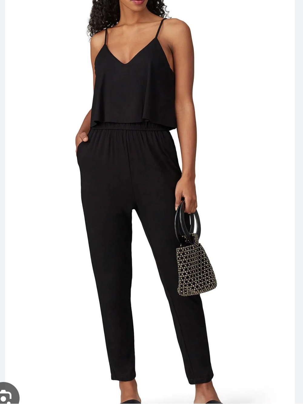 NWT BB DAKOTA OFF DUTY BLACK FLOWY TOP COZY JUMPSUIT S